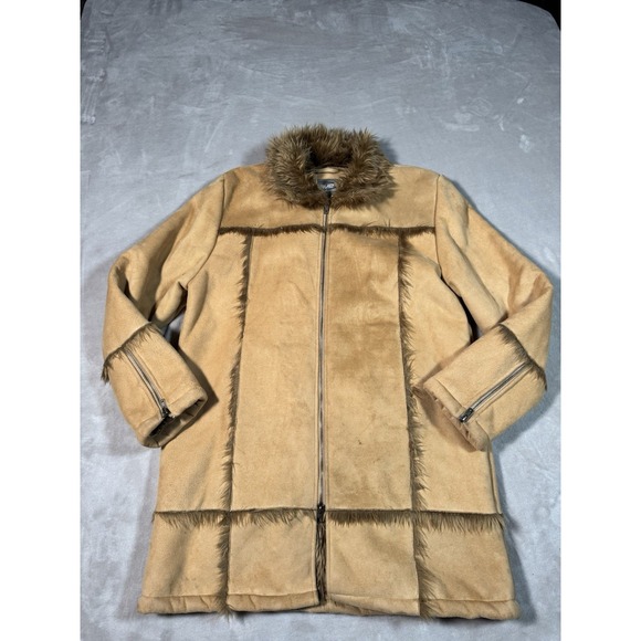 rave Jackets & Blazers - Vintage Rave Penny Lane Coat Women's Size XL Tan Suede Patchwork Faux Fur Y2K